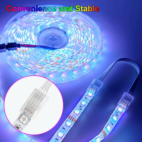 Plug And Play 10 Pack 4 Pin 10mm LED Strip Connectors With 32.8ft RGB Extension Cable For 10mm Wide SMD RGB LED Strips 5V 12V 24V