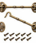 Top Tier Premium Heavy Duty 2 Pack Straight Up Vintage Solid Brass Door Hooks And Eye Latch Hardware 4 85 Inch Antique Bronze with screws