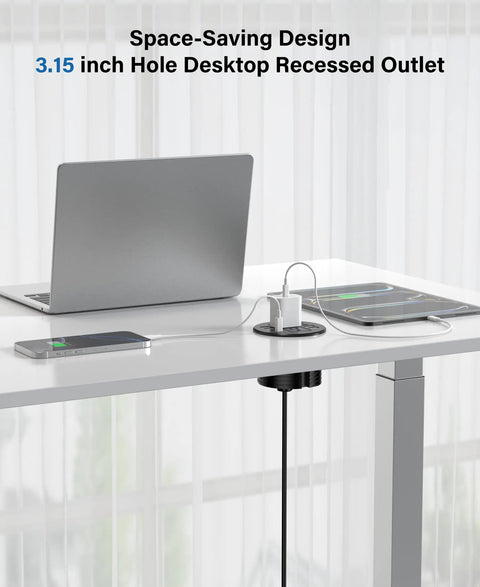 Sleek 3.15 Inch Desktop Power Grommet Featuring Two AC Outlets And Eight Fast Charge USB Ports To Ditch Cord Chaos And Keep Your Workstation Snazzy Smooth And Totally Zero Hassle in a workspace.