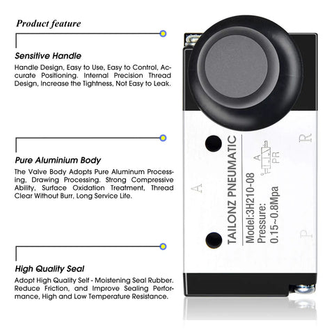 3 Way 2 Position Hand Pull Pneumatic Valve 1/4 NPT Air Control No Fuss Manual Push Pull On Off Operation, aluminum body