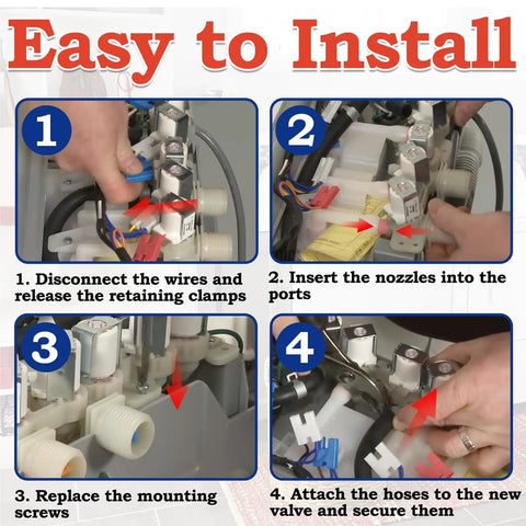 Washer Water Inlet Valve 12V Replacement Fit for WT1501CW Models Five Outlet Hot And Cold Valve Plug And Play Install Durable Laundry Machine Water Supply Valve Easy DIY Swap install steps
