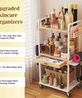 Three Tier Rolling Utility Cart With Wooden Drawer Must Have Sturdy Multifunction Storage Organizer For Kitchen Bathroom Makeup Living Room Baby Essentials Grab And Go Ready White