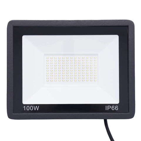 LED Work Light 100W 8000LM Flood Light Outdoor IP66 Weatherproof Plug in with durable die-cast aluminum and glass cover.