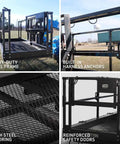 Rock Solid Four By Six Foot Mesh Telehandler Work Platform With Heavy Duty Safety Cage For Forklift Aerial Access showing heavy-duty steel frame and mesh flooring.