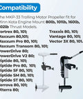 Compatibility chart for MKP-33 Weedless Wedge 2 Trolling Motor Propeller For Four Inch Diameter Minn Kota Motors