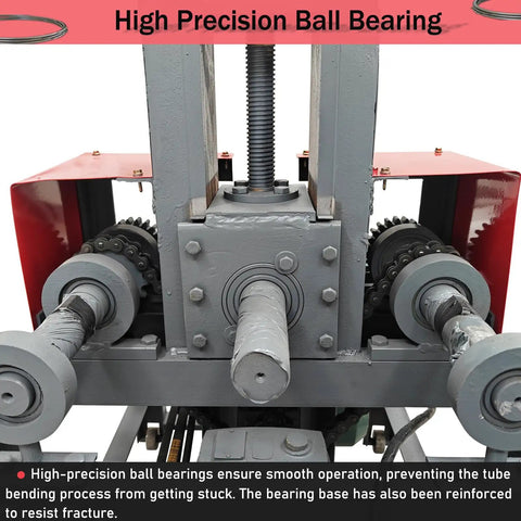 Yokoma Electric Tube Pipe Bender Machine With 15 Round And 9 Square Dies 2.2KW 3HP Motor showing high precision ball bearings for smooth operation.