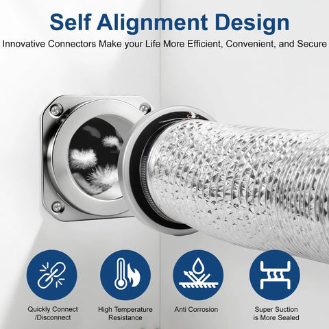 Magnetic Dryer Vent Connector Kit DV180 Quick Connect With Airtight Seal, Easy Clean, 4 Inch By 3.3 Foot Aluminum Duct shown