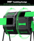 Rotating Dual Chamber Compost Bin With No Fuss Assembly And Fast Efficient Outdoor Composting, green doors open