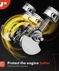 Illustration of an engine part with pistons, emphasizing impurity filtering capabilities