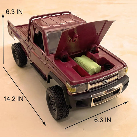 RC Beast Rock Crawler Truck 4x4 Toyota LC79 One Twelfth Scale Off Road Pickup with open hood showcasing engine detail