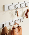 Two Pack Wall Mounted Coat Rack Set With Heavy Duty Hooks For Coats Hats And Bags, Slim White Finish Wall Hangers in entryway.