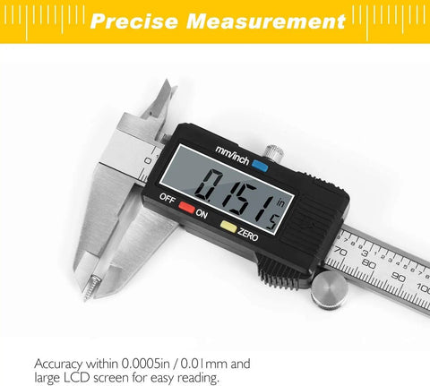Digital Caliper With Stainless Steel Body And Large LCD Screen For 0 To 6 Inches And Millimeter Conversion readout close-up