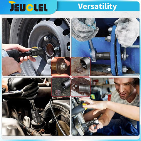Twist Lug Nut Socket Set One Half Inch Drive Damaged Nut Lock Remover And Extractor Kit With 17mm 19mm 21mm 22mm Sockets in Use