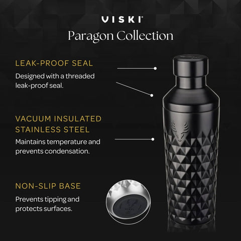 Paragon Vacuum Insulated Cocktail Shaker With Built In Strainer, Double Walled Stainless Steel, non-slip base, 23 oz capacity