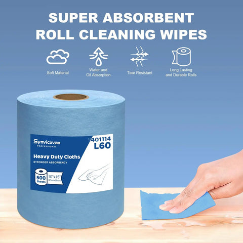 Legit Heavy Duty Shop Rags With Grease Eating Power Ultra Thick Pull And Tear Paper Towel Rolls For Automotive Detailing Lab Cleanup And Daily Workshop Grind. 500 sheet roll, blue color, tear-resistant, 10x15 inches.