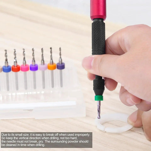 21 In 1 Precision Pin Vise Hand Drill Set With 10 Mini Drill Bits And 10 PCB Chucks in use for detailed drilling.