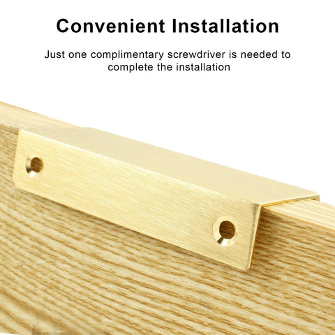 Six Pack Modern Brushed Gold Aluminum Hidden Cabinet Pulls Set With Back Mount Edge Finger Pull Handles installation detail