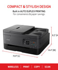 Slick All In One Wireless Color Inkjet Printer With Duplex Printing Auto Document Feeder Breezy Mobile Setup And Alexa Compatibility For Home Office Hustle shown with dimensions, stylish black design.