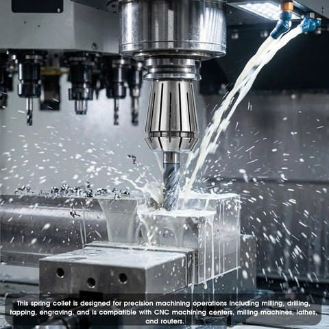 CNC machine using 11/16 Inch Spring Collet For CNC Milling And Lathe Tools, Heavy Duty 65Mn Spring Steel Precision Router Collet