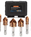 Countersink Drill Bit Set With M35 Cobalt HSS Six Piece Quick Change One Quarter Inch Hex Shank For Metal Wood Stainless Steel Carbon Steel