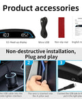 Universal GPS HUD Speedometer For Cars With 5.5 Inch LCD Display, USB cable, non-slip mat, and manual