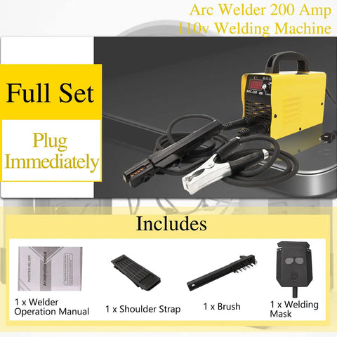 110V Arc Welder For Home Projects Portable Stick Welder With LCD Display And 200 Amp Capacity Beginner Friendly DIY Metal Welder For Copper Iron And Steel Hobbyist Tool Beast, showing full set with manual, strap, brush, and mask.