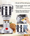 Beast 2000W Grain Grinder Mill With 550g Capacity Stainless Steel High Speed Pulverizer cleaning instructions