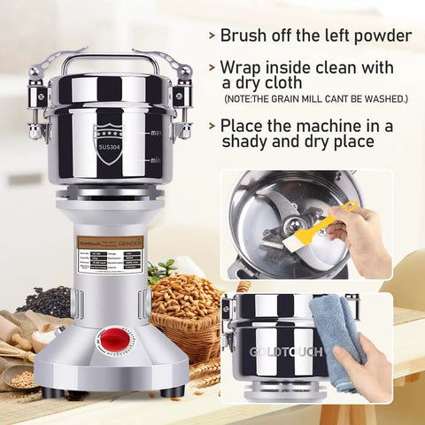 Beast 2000W Grain Grinder Mill With 550g Capacity Stainless Steel High Speed Pulverizer cleaning instructions