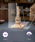 Statue Of Liberty 3D Puzzle Kit, 46 Piece Wooden DIY Model Stands 5.7 Inches, Easy Build No Glue Needed, World Cities Collection, Great Gift For Puzzle Buffs And History Lovers, with size markings and flag