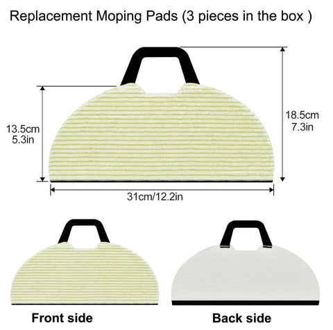 Replacement Parts Kit For AV2610WA Matrix Plus 2 In 1 Robot Vacuum Cleaner, Includes 3 Mop Pads with dimensions and design
