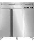 Heavy Duty Stainless Steel Three Door Commercial Fridge With Secure Locks, 72 inch width, designed for restaurants and food trucks.