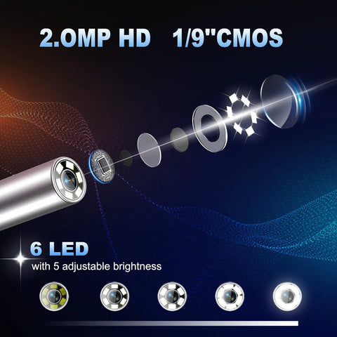 360 Degree Articulating Borescope With Five Inch Monitor And Four Way Joystick, 6.2mm Inspection Camera With Five Foot SemiRigid Snake Tube, HD Endoscope For Cars, Pipes And Gear. 2.0MP HD 1/9 CMOS camera with 6 LED lights