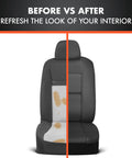 Before and after of Faux Leather Car Seat Covers Full Set For SUVs And Trucks Front And Rear Split Bench Black Airbag Compatible Interior Protection No Fuss Install No Tools Required