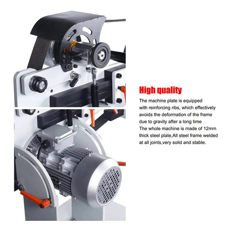 Badass 2HP Variable Speed Belt Sander And Knife Grinder Rig With Straight Frequency Drive machine plate showing motor and reinforcing ribs.