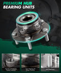 Close-up of a front wheel bearing and hub assembly for Nissan Rogue and Sentra with ABS, focus on studs and flange.