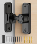 Sliding Barn Door Lock Hardware With 2-In-1 Keyless Entry And 90/180 Degree Mounting, Space Saving Flip Gate Latch in black.