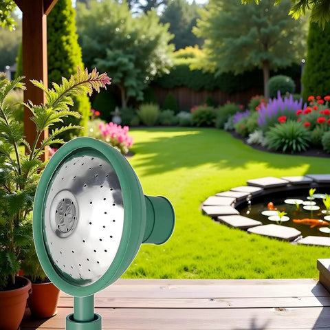 Universal Garden Watering Can Rose Head Sprayer With Gentle Shower Pattern For Delicate Plants And Even Soil Coverage Pro Grade Compatible With Most Standard Spouts Replacement Nozzle in a garden setting