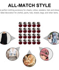 20 Piece Set Of Hidden Clothes Buttons With Resin Cherry Safety Brooch Closures For Shirts Pants And Hats displayed in various outfits.