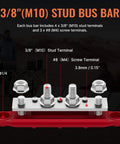 Heavy Duty 12 Volt 250 Amp Bus Bar And Power Distribution Block Featuring Four Three Eighth Inch Studs For Marine Boat Automotive