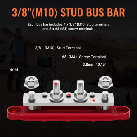 Heavy Duty 12 Volt 250 Amp Bus Bar And Power Distribution Block Featuring Four Three Eighth Inch Studs For Marine Boat Automotive