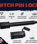 Beefed Up Trailer Hitch Pin Lock For Two Inch Receivers With Five Eighth Inch Locking Pin And Tubular Key Fits Class III And IV Hitches Built Tough Against Dust Mud And Thieves shown with locking head and rubber cap.