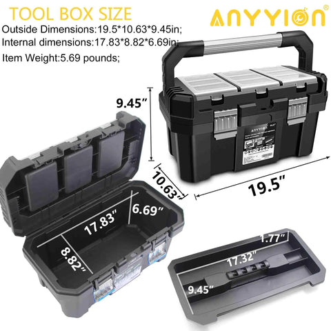 Durable 14 Inch Tool Box With Removable Tray For Hobby And Craft Storage Lightweight Three Pound PP Plastic Box Built To Last