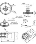 Technical drawing of Hardcore Hardened Steel Extruder Gear Kit for P1P P1S X1C X1E 3D Printer Upgrade With Dual Gears And Oblique Tooth Nano Coating Rust Resistant Precision Drive For Smooth Filament Feeding And Reliable Prints showing dimensions and gear specifications.