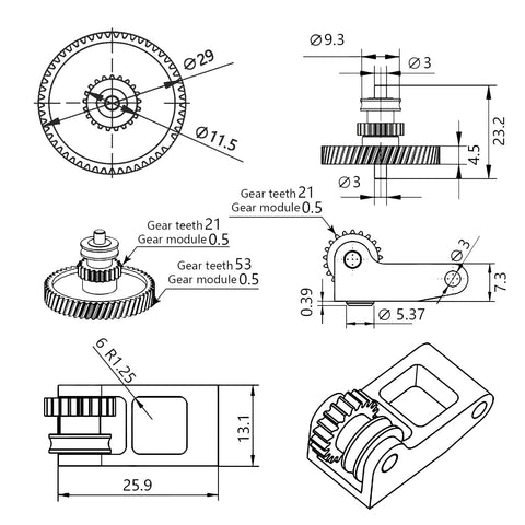 Technical drawing of Hardcore Hardened Steel Extruder Gear Kit for P1P P1S X1C X1E 3D Printer Upgrade With Dual Gears And Oblique Tooth Nano Coating Rust Resistant Precision Drive For Smooth Filament Feeding And Reliable Prints showing dimensions and gear specifications.