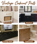 Antique Brass Cabinet Pulls Set Of 10 With Five Inch Hole Center For Kitchen Cabinets And Dressers Vintage Drawer Handles In Champagne Bronze Finish shown in various room settings.