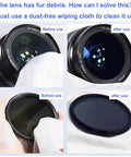 Top Shelf Heavy Duty Industrial Cleanroom Wipes Six By Six Double Knit One Hundred Percent Polyester Lint Free Cloths Bag Of Two Hundred shown cleaning camera lens.