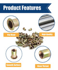 Rivet Nut Assortment Kit Pro Grade Galvanized Carbon Steel 505Pcs, showing flat head, smooth surface, and clear thread features.