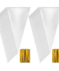 Cone Shaped Treat Bags For Popcorn And Snacks Pack Of 500 Clear Heat Resistant Pouches with sealing ties displayed.