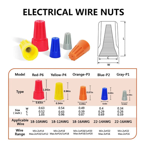 Diyers Wire Nuts Assortment Kit 1500 Pcs Insulated Twist Connectors with Springs, 5 Sizes and Colors, for Easy Electrical Wiring