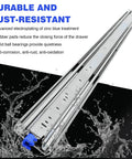 Heavy Duty Three Fold Drawer Slides Built Damn Tough To Grip Up To Three Hundred Pounds With Smooth Glide Rust Proof Finish And Full Extension for durable, rust-resistant drawer glides.